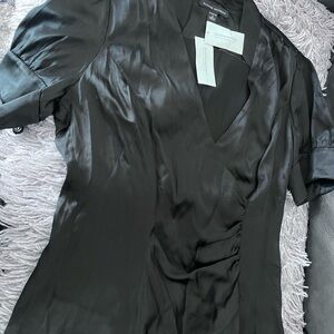 Banana Republic Black Satin Wrap Blouse NWT